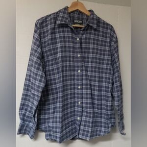 Lands End Blue Plaid Button Down Flannel Shirt